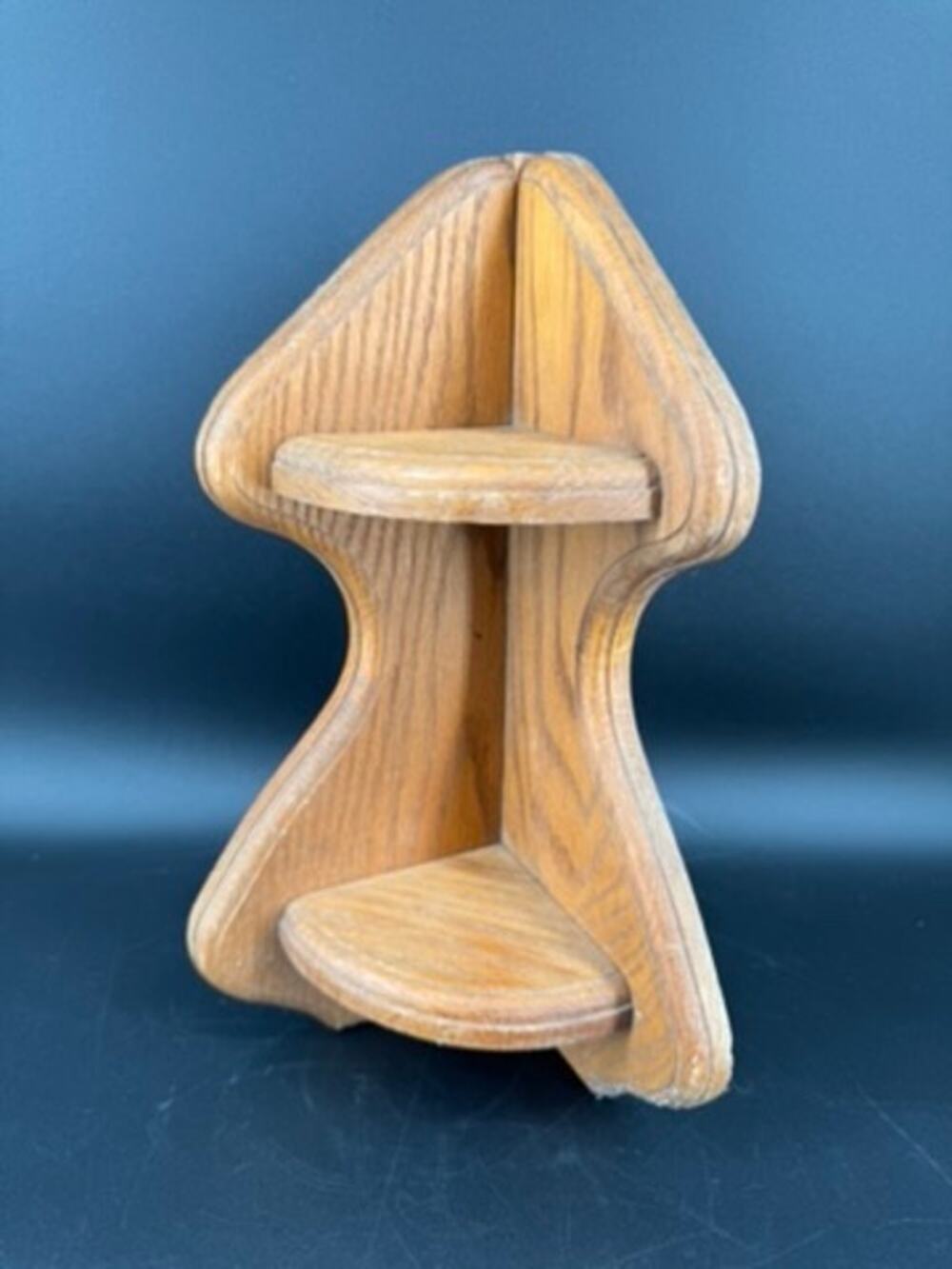 Vintage Oak Wood Corner Shelf 2 Tier Curved Knick Knack Display 12.25" Country
